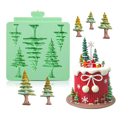 5 Cavity Christmas Tree Silicone Fondant Mold - Tree Cake Decoration