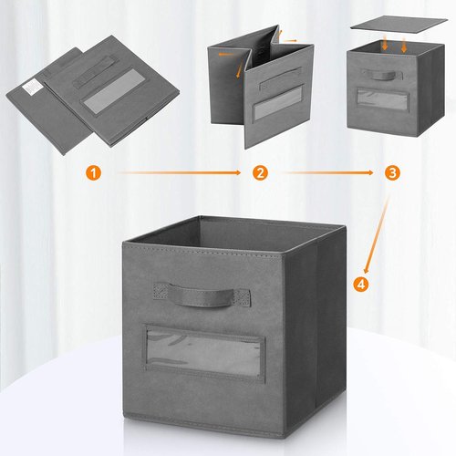 Artsdi 11-Inch Storage Cube Bins - Foldable Fabric Organizers with Labels & Pen | Gray (Set of 10)