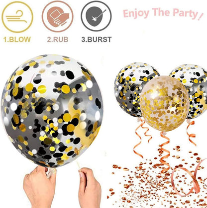Zesliwy Black Gold Confetti Balloons - 50 Pack of 12-Inch Gold, White & Black Balloons for Parties