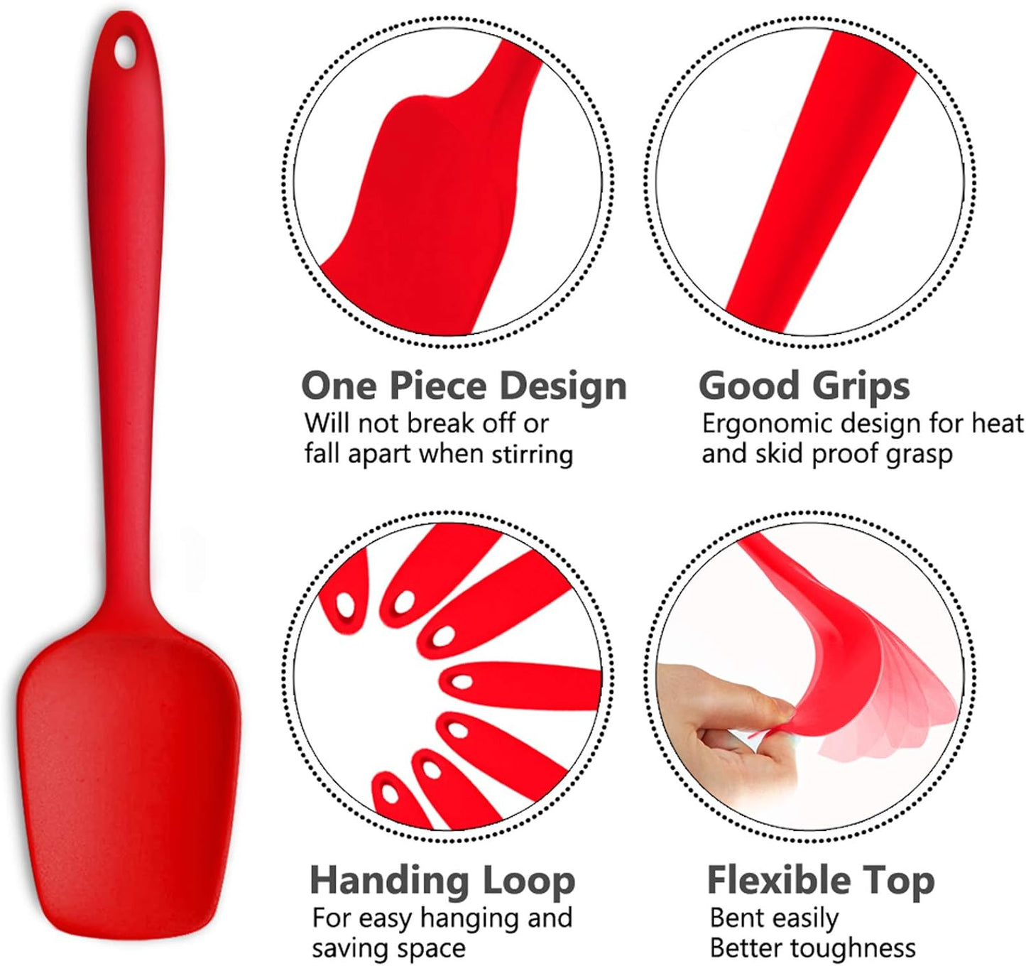 P&P CHEF Silicone Spatula Set - Heat-Resistant Kitchen Utensils for Non-Stick Cooking | 7-Piece Red Set