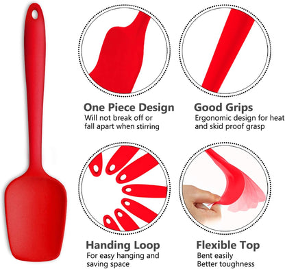 P&P CHEF Silicone Spatula Set - Heat-Resistant Kitchen Utensils for Non-Stick Cooking | 7-Piece Red Set