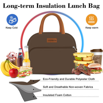 Coobiiya Lunch Bag Women, Lunch Box Lunch Bag for Women Adult Men, Small Leakproof Cute Lunch Tote Large Capacity Reusable Insulated Cooler Lunch Container for Work/Office/Picnic/Travel-Brown