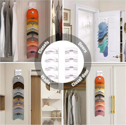 Skiennix Hat Organizer - Wall-Mounted Rack for Up to 20 Baseball Caps | Strong Adhesive, 2-Pack, White