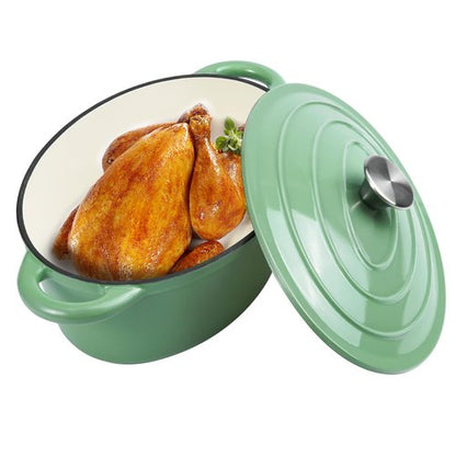 Kerilyn 4.5 QT Enameled Oval Dutch Oven Pot with Lid and Dual Handles, Cast Iron Dutch Oven for Cooking, Bread Baking, Non-stick Enamel Coated Cookware (Light Green)