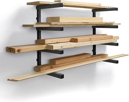 Bora 4-Level Lumber Storage Rack - Space-Saving Metal Shelf for Wood & Building Materials | PBR-004B Black Gray