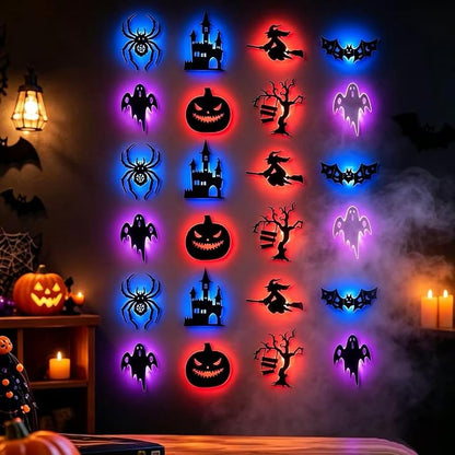 3Set Halloween Silhouette Wall Lights 3D LED Stickers - Spooky Wall Decals