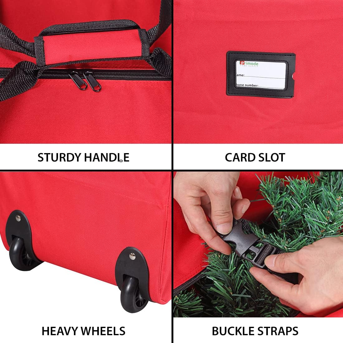 ProPik Holiday Rolling Tree Storage Bag - Fits Up to 6 Ft Tall Disassembled Christmas Tree | Heavy-Duty 600D Oxford with Wheels & Handles (Red)