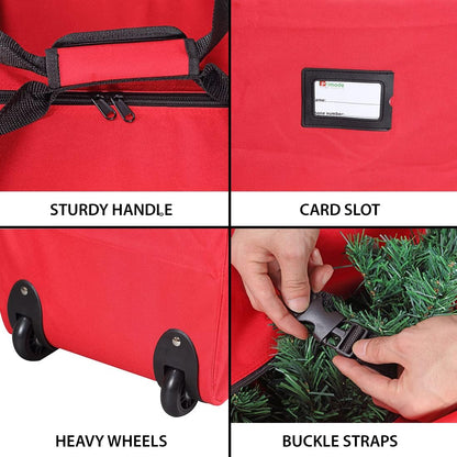 ProPik Holiday Rolling Tree Storage Bag - Fits Up to 6 Ft Tall Disassembled Christmas Tree | Heavy-Duty 600D Oxford with Wheels & Handles (Red)