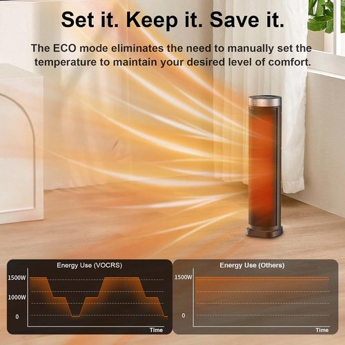 **Skiennix 70° Oscillating Space Heater - 1500W Quiet Electric Tower Heater with Remote, 24 Inches**