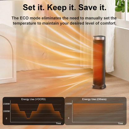 Space Heater for Indoor Use with Remote - 70° Oscillating Tower Electric Heater, 24 Inchs, 12H Timer, 1500W Quiet PTC Ceramic Heating with Thermostat, Fast Safety Heat for Office, Home, Bedroom