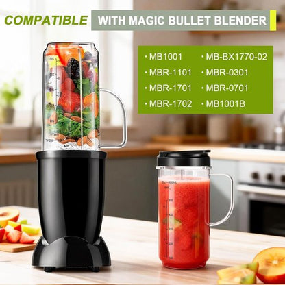 Magic Bullet Blender Cups - 22oz Tall Replacement Cups with Flip Top Lid & Cross Blade | 2 Pack