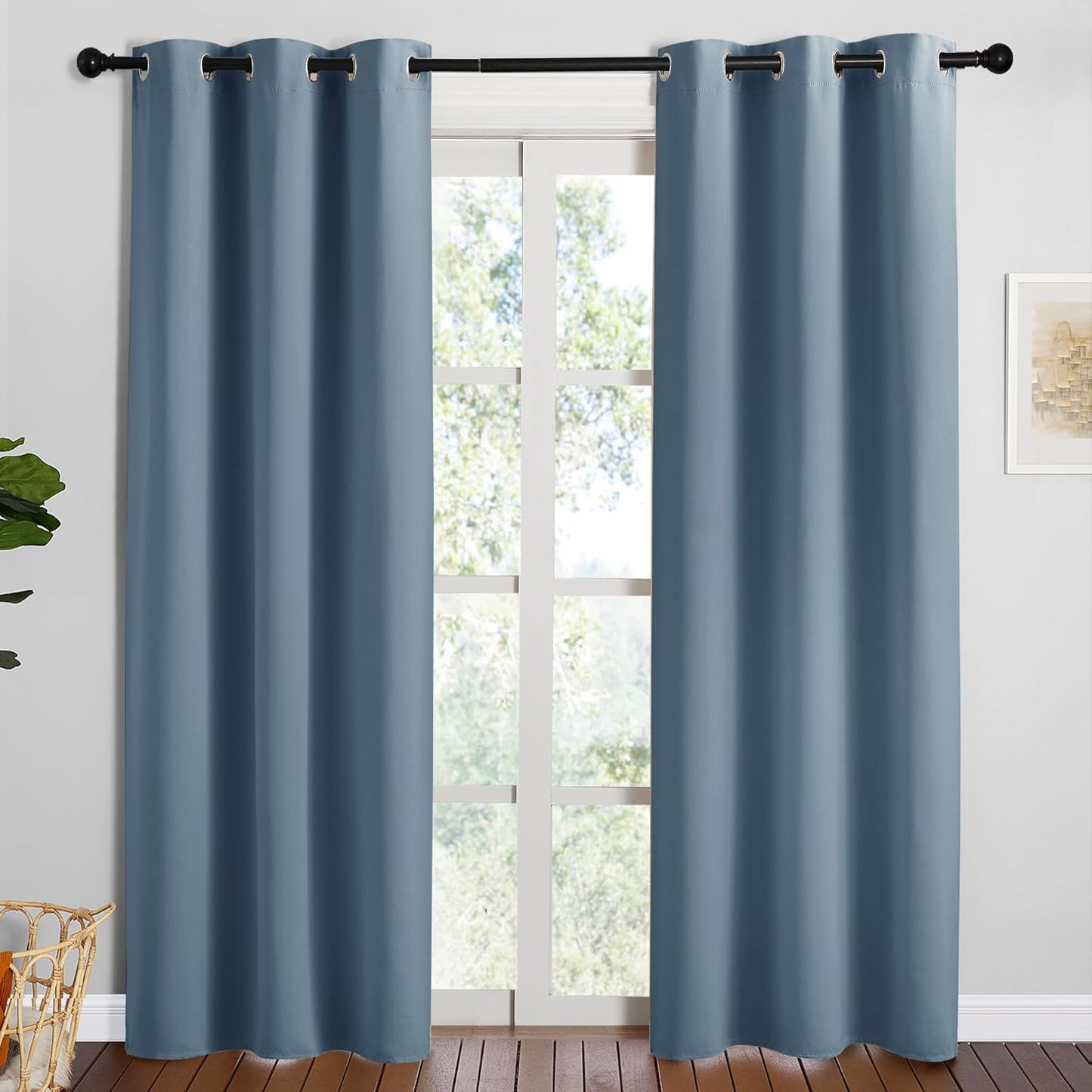 NICETOWN Smoky Blue Blackout Curtains - Thermal Insulated 84-Inch Drapes for Large Windows | 2 Panels, 42" Wide