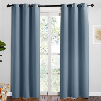 NICETOWN Smoky Blue Blackout Curtains - Thermal Insulated 84-Inch Drapes for Large Windows | 2 Panels, 42" Wide