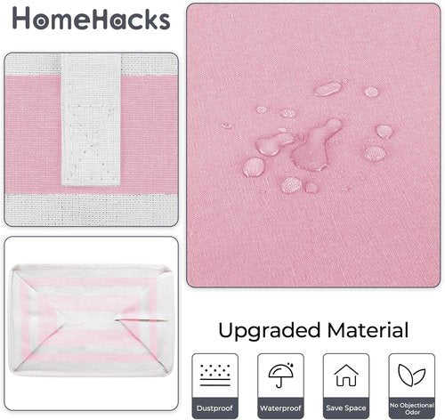 HomeHacks Large Waterproof Laundry Baskets - Collapsible Hampers with Reinforced Handles | 88L Each, Pink