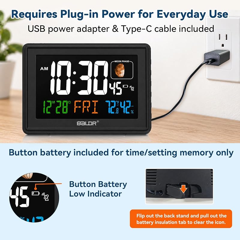 Baldr 7'' Bluetooth Alarm Clock with Auto Time Sync – Black