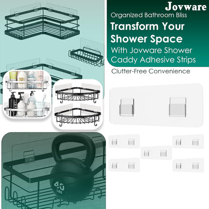 Shower Caddy Adhesive Replacement, Shower Shelf Adhesive, Shower Adhesive Strips, Adhesive Stickers Transparent 2 Flat Hooks 6 1/2