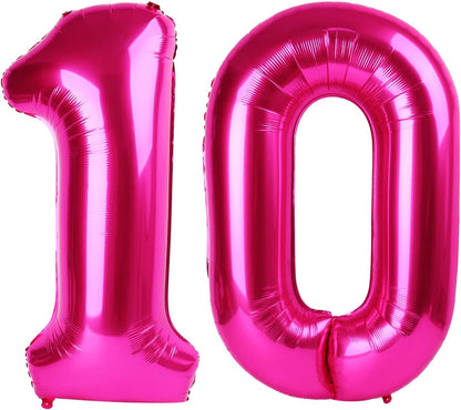 Skiennix Hot Pink Number 10 Balloons - 40 Inch 10th Birthday Decorations for Girls