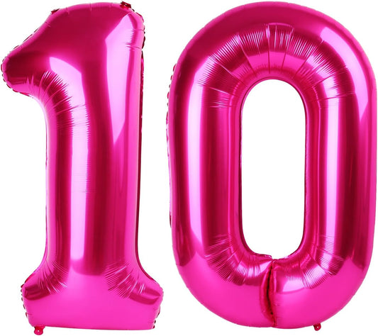 Skiennix Hot Pink Number 10 Balloons - 40 Inch 10th Birthday Decorations for Girls