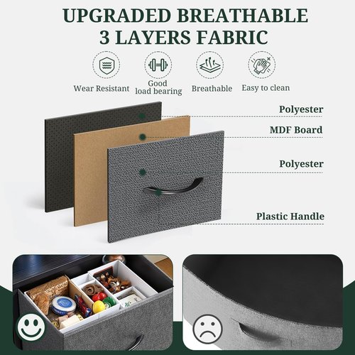 7-Drawer Dresser for Bedroom, Anti-Tip Wide Storage Organizer Fabric Chest of Drawers TV Stand for 45" TV with Wooden Top and Metal Frame for Closet, Living Room, Hallway, Entryway, Gray