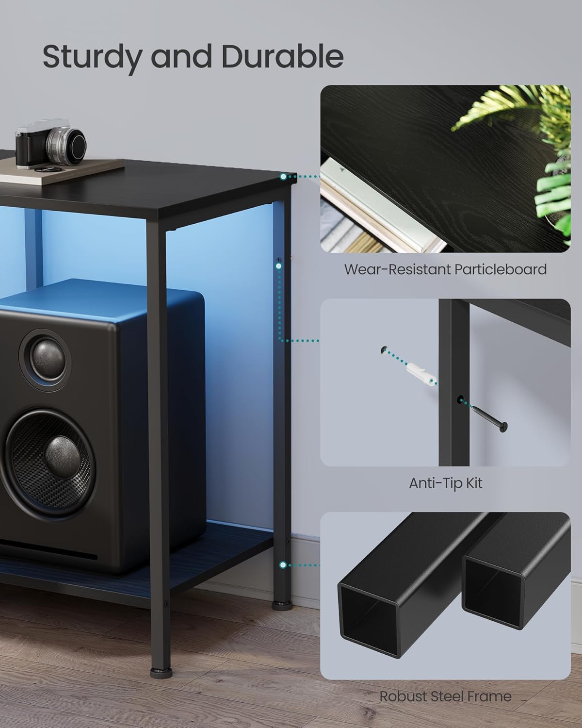 SONGMICS TV Stand - Modern Media Console for TVs Up to 70 Inches | Ink Black with Shelves & Drawer