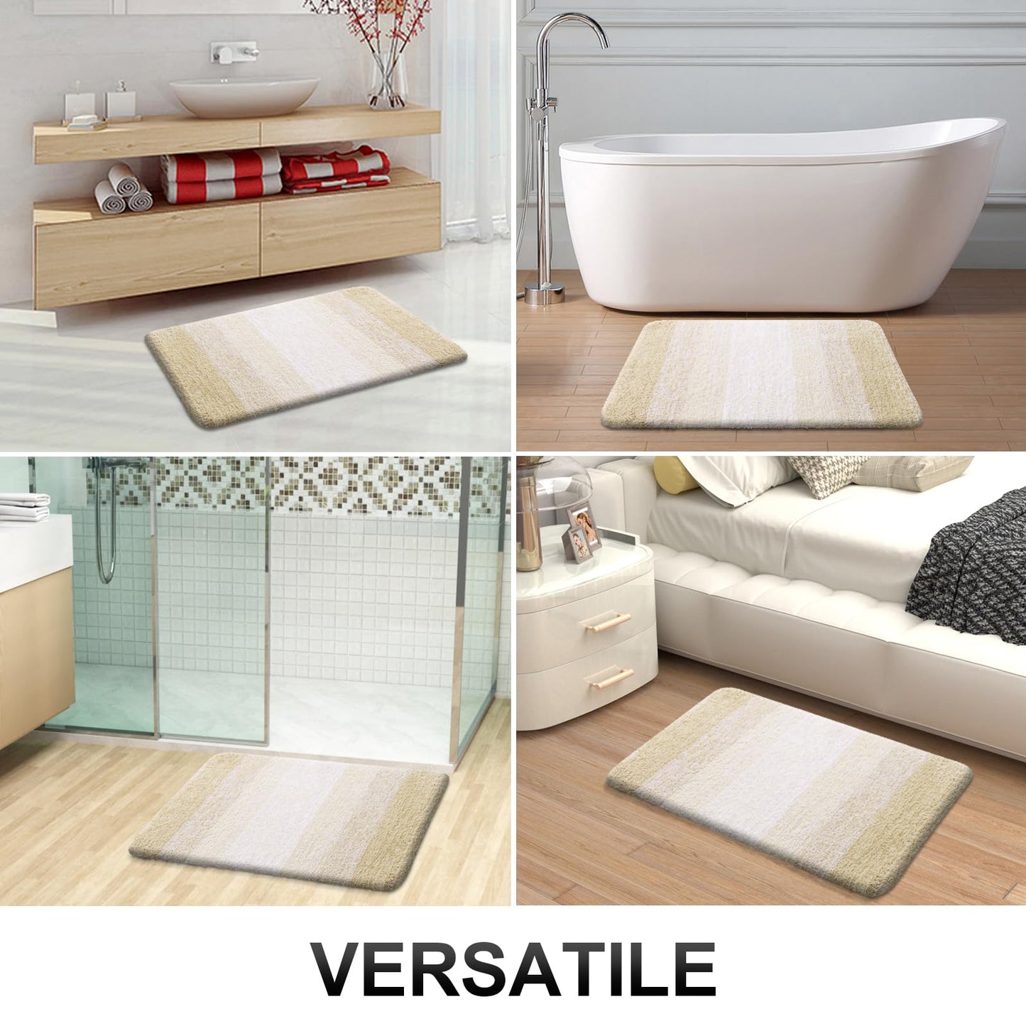 OLANLY Small Bathroom Rugs Mat 24x16, Extra Soft Absorbent Microfiber Bath Rugs, Rubber Backing, Quick Dry, Washable Bath Mats for Bathroom Floor, Tub and Shower, Home Decor Accessories, Light Beige