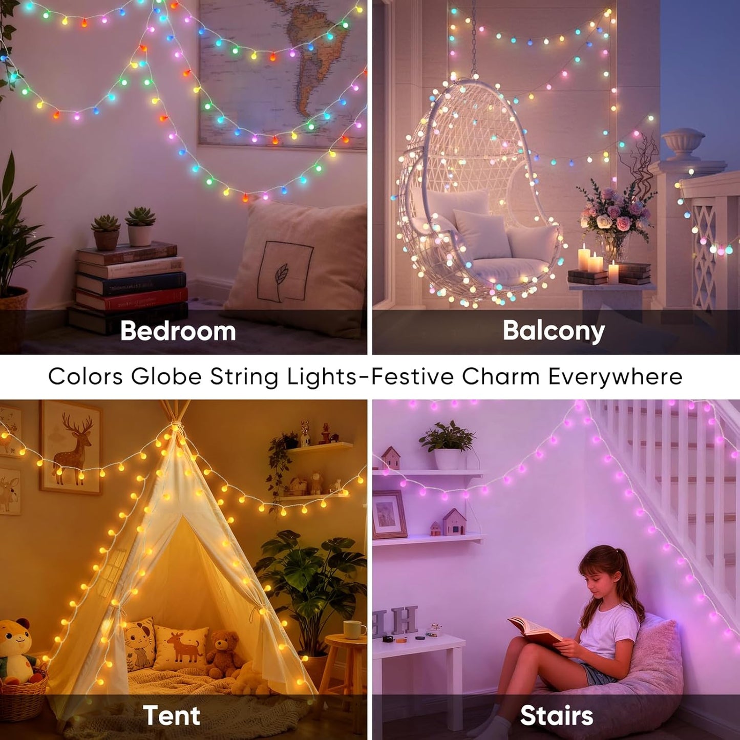 OMIKA 33FT Connectable Globe String Lights - 24 Color Changing Fairy Lights with Remote, 60 LEDs for Indoor/Outdoor Use