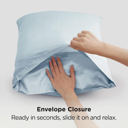 Bedsure Satin Pillowcases - Luxurious Silk-Like Queen Size Set of 2 | Stone Blue, 20x30 Inches