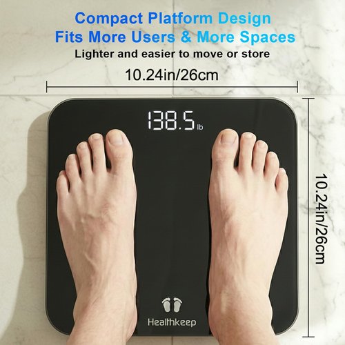 Digital Bathroom Scale for Body Weight: High-Precision 4-Sensor Accuracy, LED Display, 400lb/180kg Capacity, Safe Rounded Corners, Batteries Included