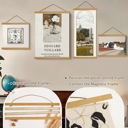 Artmag Magnetic Poster Hanger Frame - Light Wood Canvas Artwork Display | 20" Teak Wood