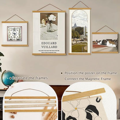 Artmag Magnetic Poster Hanger Frame - Light Wood Canvas Artwork Display | 20" Teak Wood