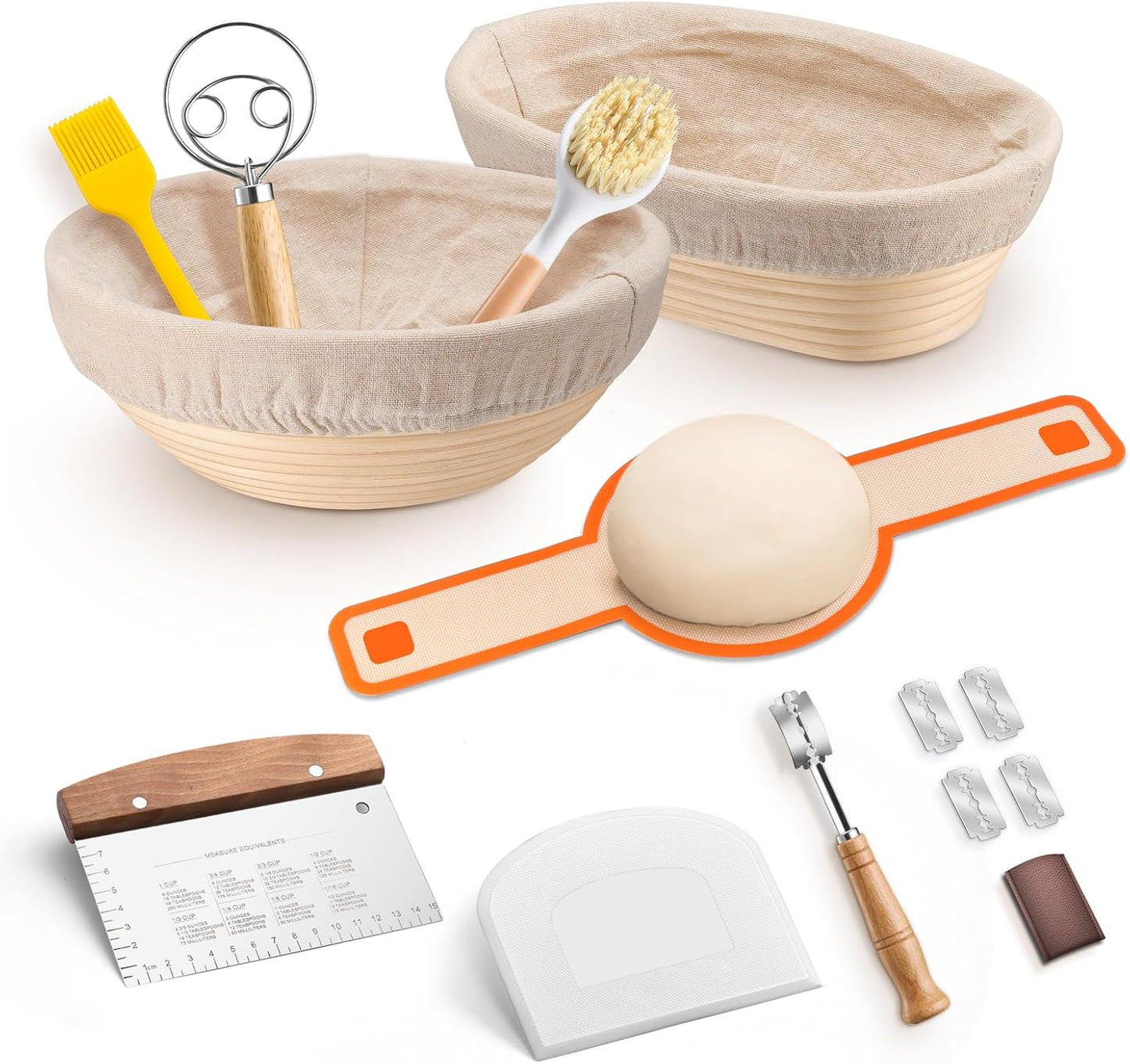 TeamFar Sourdough Bread Baking Kit - 9” Round & 10” Oval Proofing Baskets with Cloth Liner & Tools