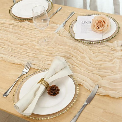 Fixwal Cream Beige Cheesecloth Table Runner - 35x120 Inch | 3 Pack Semi-Transparent Boho Decor for Weddings & Parties