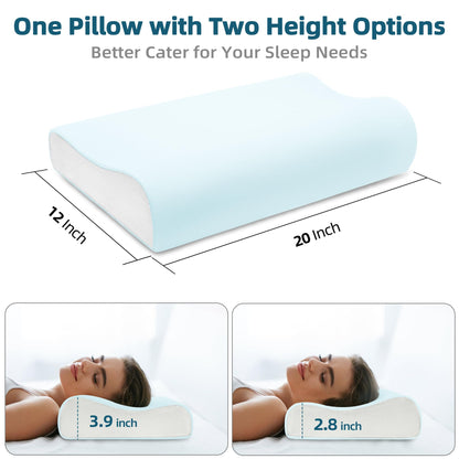 urnexttour Cervical Pillow for Neck Pain Relief, Contour Memory Foam Pillows for Sleeping, Bed Pillow with Two pillowcase Neck Support for Side Back Stomach Sleepers Small White&Blue