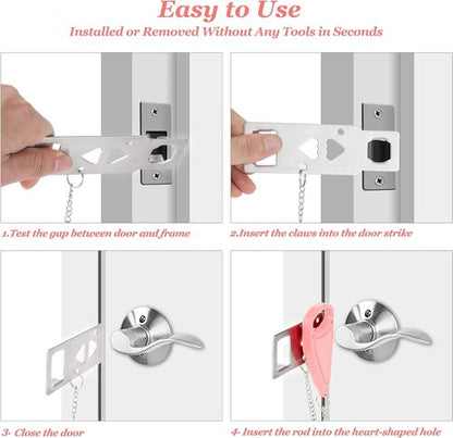 AceMining Portable Door Lock - Home Security Solution for Travel & Privacy | Pink (1 Pack)