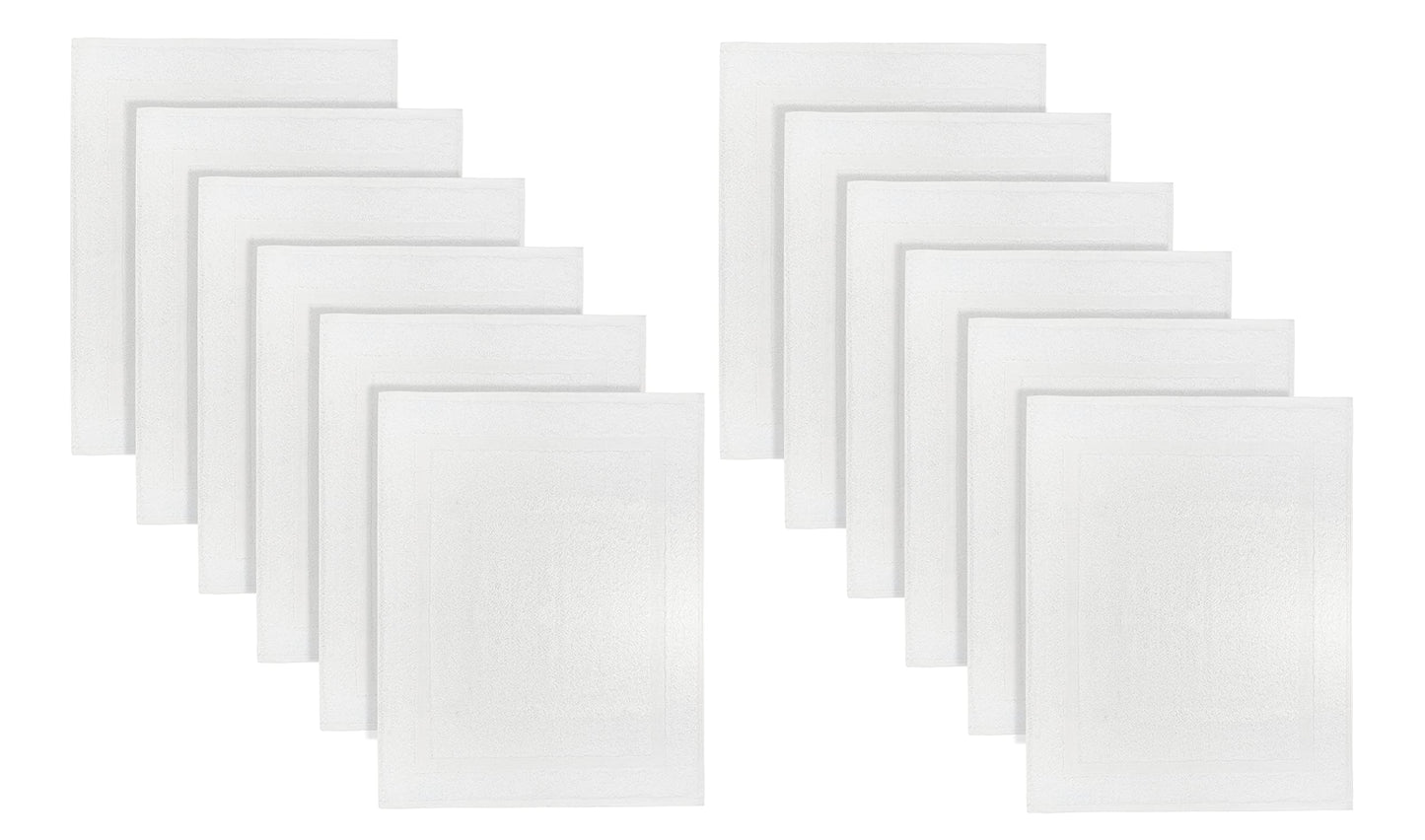 TOALLA (Pack of 12 100% Cotton White Bath Mat Towel (18x25 Inches) Light Weight Quick Drying & Machine Washable - Hotel Supplies Shower Hotel Bath Mat Towel Economy