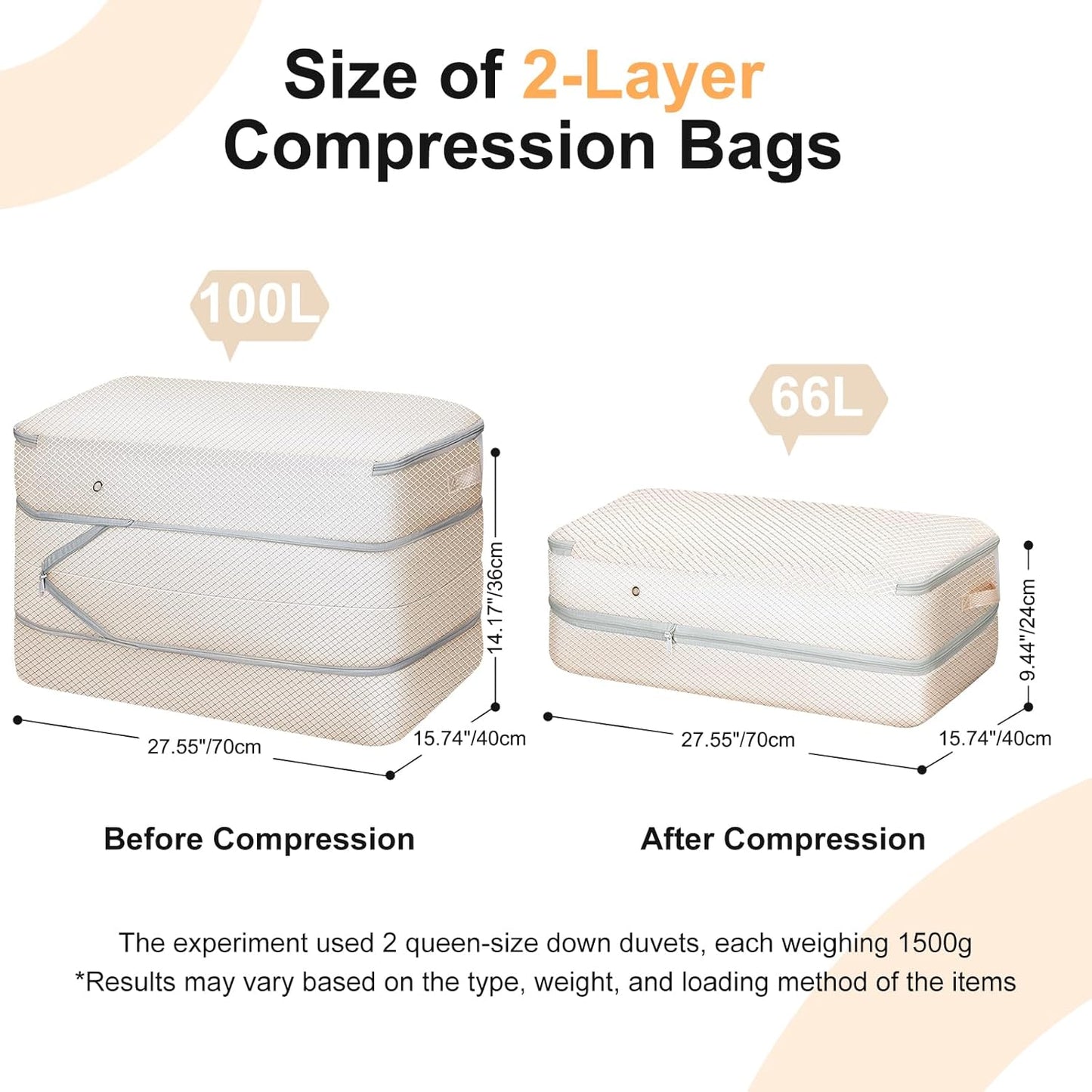 Comforter Storage Bag - Large Capacity Washable Compression Organizer for Bedding | 2-Pack Beige