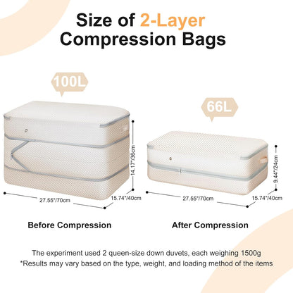 Comforter Storage Bag - Large Capacity Washable Compression Organizer for Bedding | 2-Pack Beige