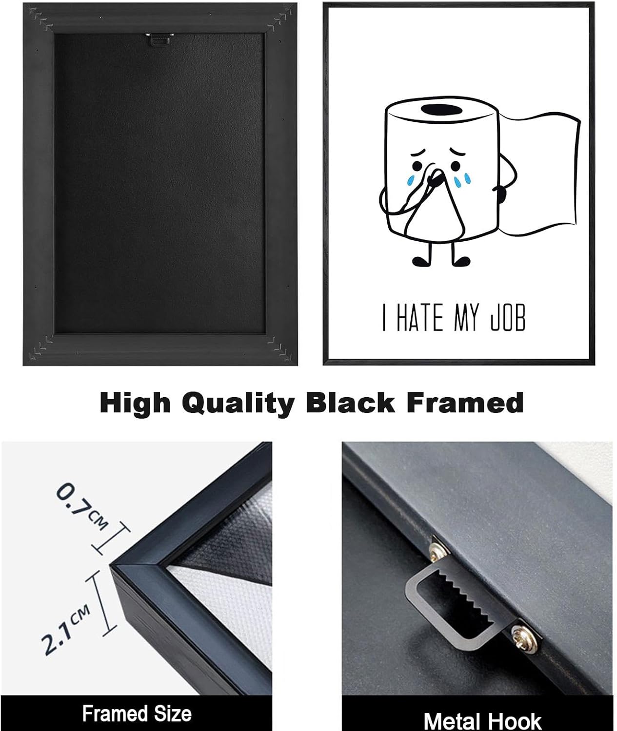 Ovdang Funny Toilet Paper Art | Black & White Framed Canvas Print for Modern Bathrooms