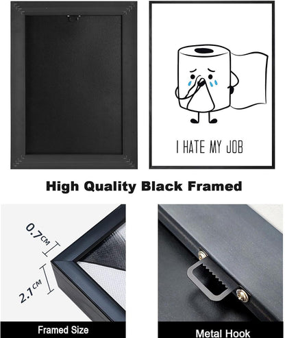 Ovdang Funny Toilet Paper Art | Black & White Framed Canvas Print for Modern Bathrooms