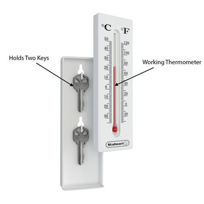 Hide a Key for House, Car, and Safe Keys- Temperature Reading Indoor and Outdoor Working Wall Mount Thermometer with Key Storage by Stalwart