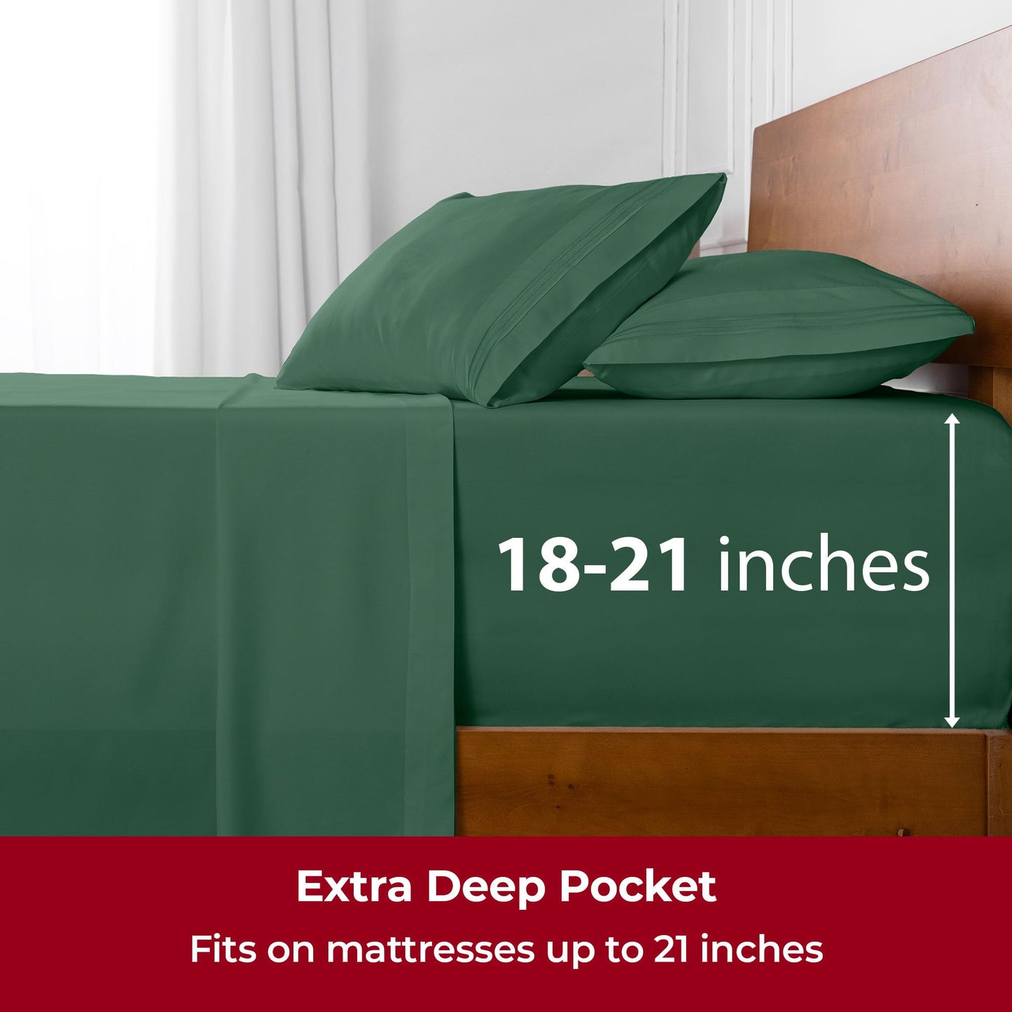 Mellanni Extra Deep Twin Sheets - 3 PC Iconic Collection Bedding - Hotel Luxury, Ultra Soft, Cooling Bed Sheets - Wrinkle, Fade, Stain Resistant (Twin, Emerald Green)