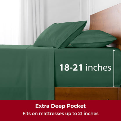 Mellanni Extra Deep Twin Sheets - 3 PC Iconic Collection Bedding - Hotel Luxury, Ultra Soft, Cooling Bed Sheets - Wrinkle, Fade, Stain Resistant (Twin, Emerald Green)