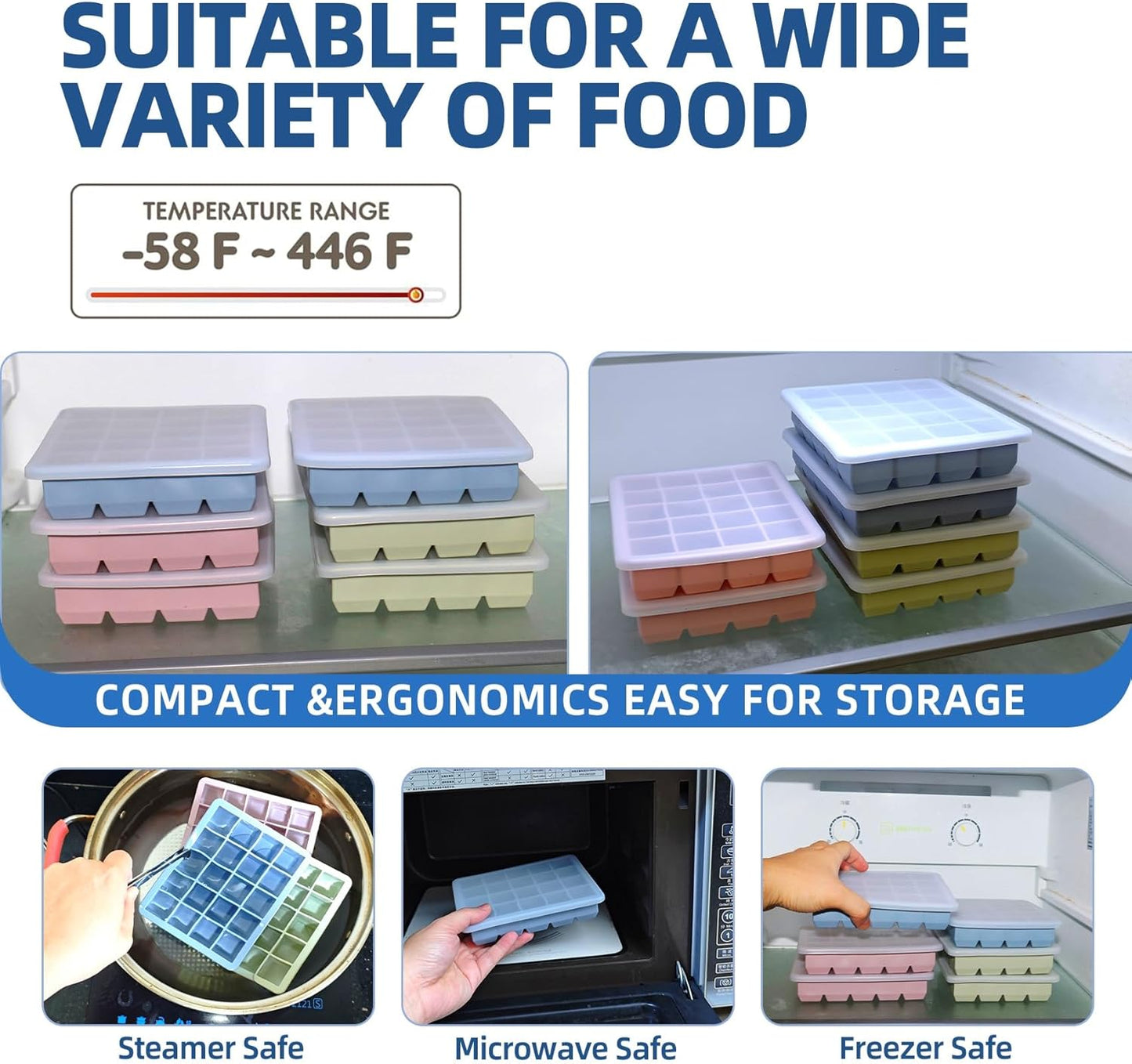 Skiennix Silicone Freezer Molds - Ideal for Storing Garlic, Herbs, and More - Multicolor 3 Pack