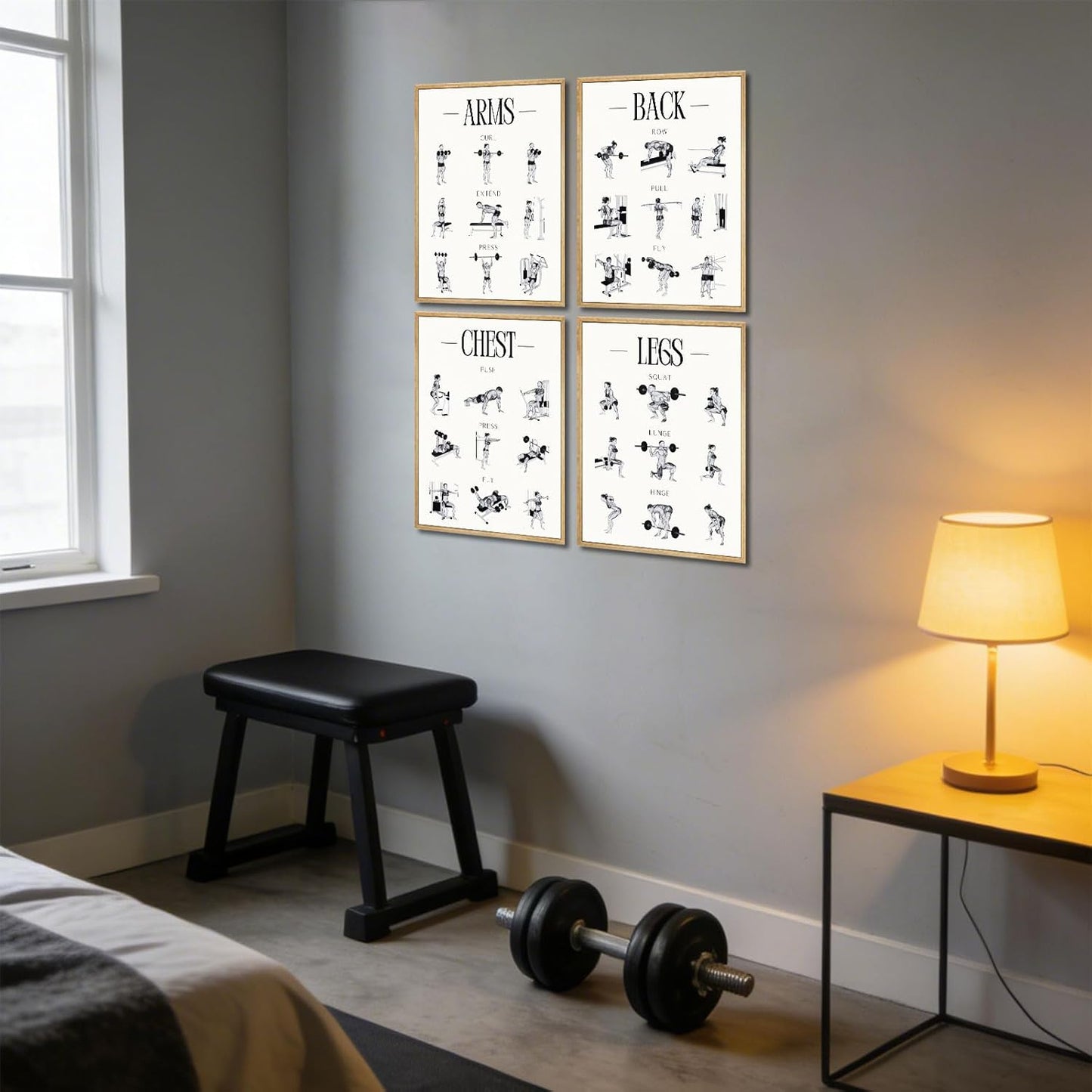 Skiennix Fitness Exercises Wall Art - Dumbbell Workout Poster for Gym & Home Decor | Strength Training Design