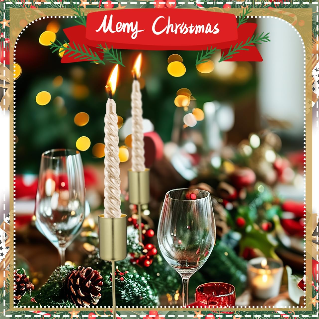Angoily Candle Holder Stakes - 5 Pcs Golden Taper Candlestick Holders for Christmas Tree Decor