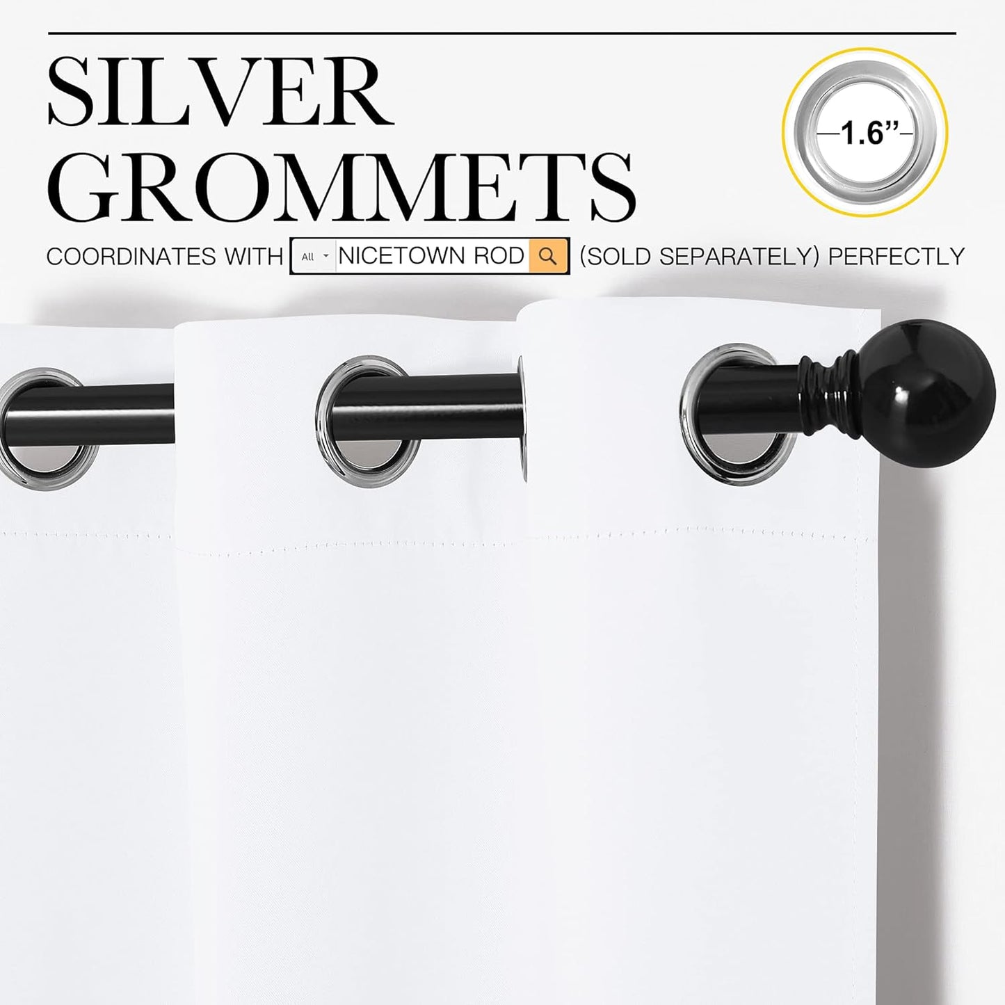 NICETOWN Curtains - 50% Light Blocking Drapery Panels for Small Windows | 2 Panels, 55" x 68", White