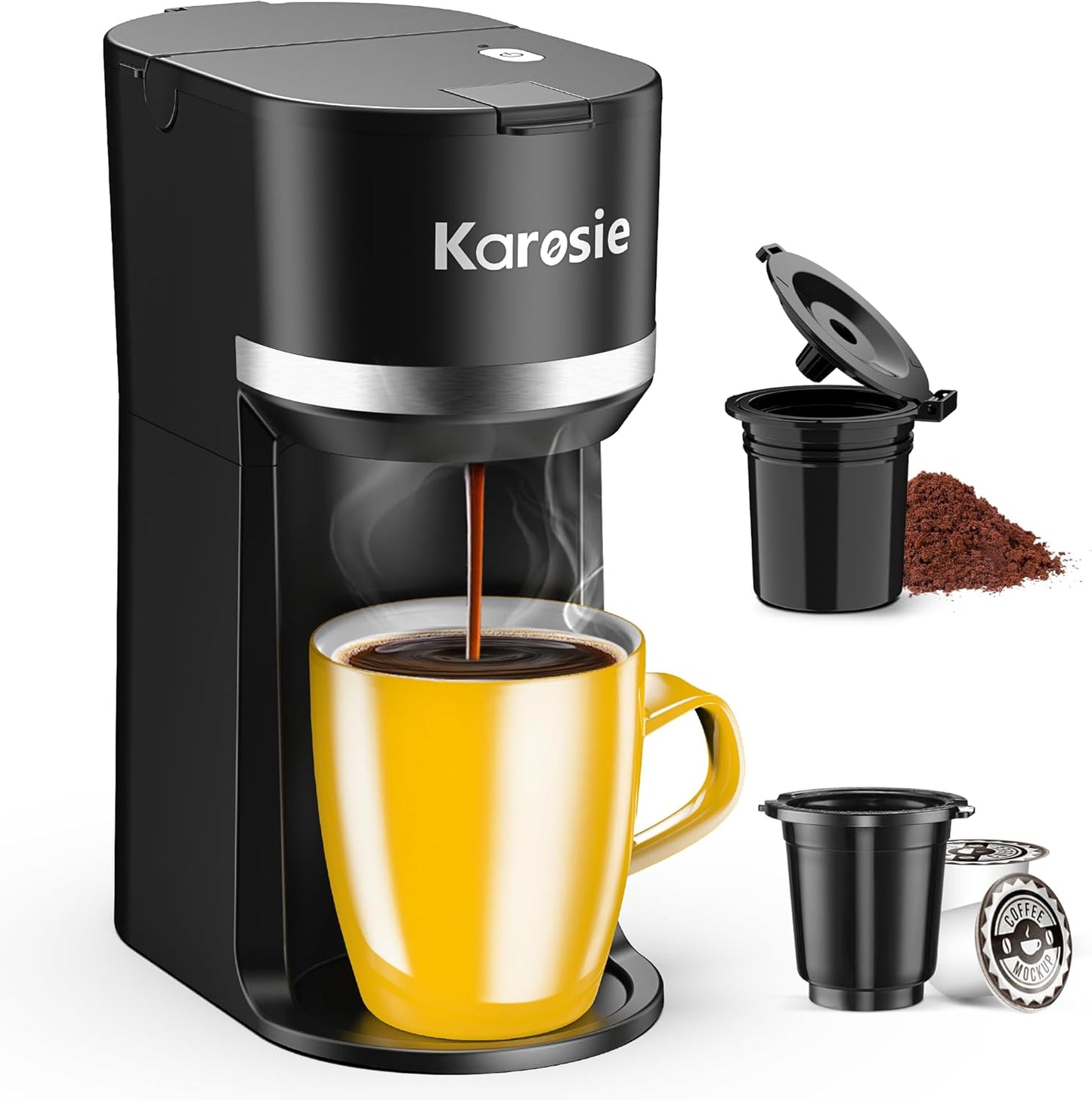 Skiennix Single Serve Coffee Maker - Fast Brew for K-Cup & Ground Coffee | 6-12 oz Sizes, Black