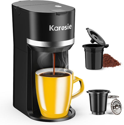 Skiennix Single Serve Coffee Maker - Fast Brew for K-Cup & Ground Coffee | 6-12 oz Sizes, Black