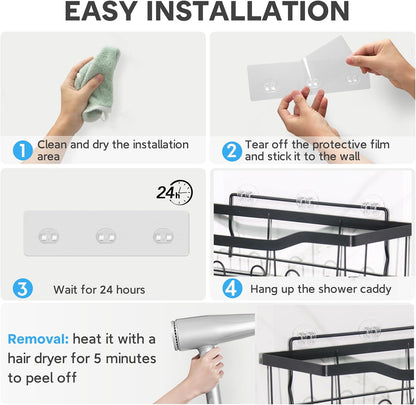 Skiennix Shower Caddy Hooks - 14 Pack Transparent Adhesive, No Drilling, Waterproof Design for Bathroom & Kitchen Storage