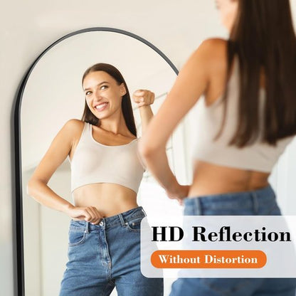 DUMOS Arched Full Length Mirror - 63"x20" Free Standing Aluminum Frame | Modern Black Design